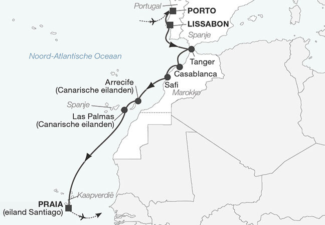 Cruise Atlantische kusten, van Portugal naar Kaapverdië